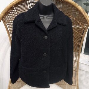 Eileen Fisher Coat Jacket Black Wool Blend  Size Small Button Front Cozy Elegant